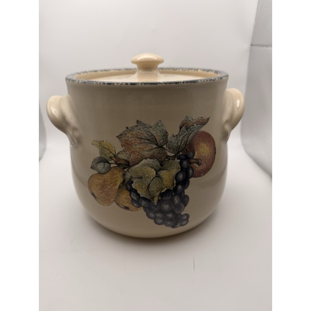 Stoneware Ovensafe Bean Pot Canister Jar W/Lid Fruit Design Home & Garden Party